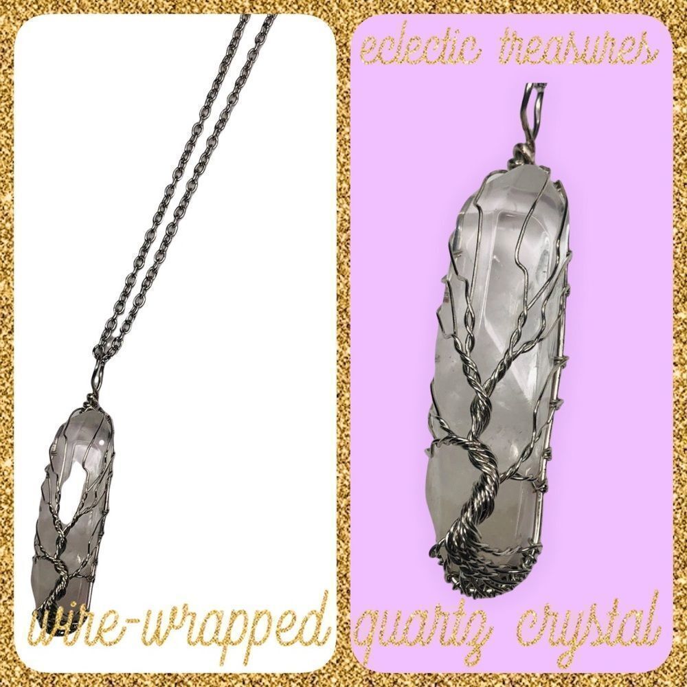 Tree of Life Wire Wrapped Clear Quartz Crystal Necklace